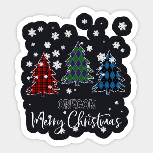 Oregon Merry Christms Buffalo Plaid Xmas Tree  Sticker